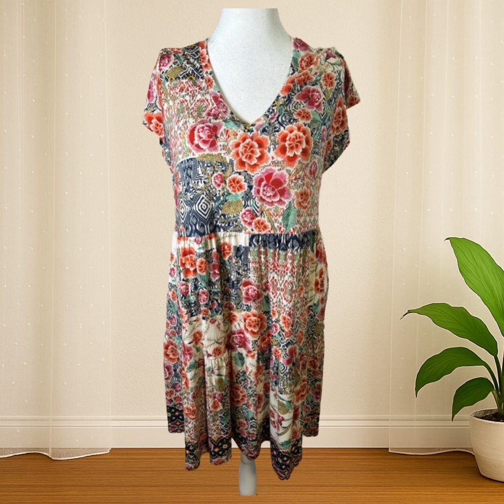 Johnny Was Boho Floral Patchwork Babydoll Dress – Size M
